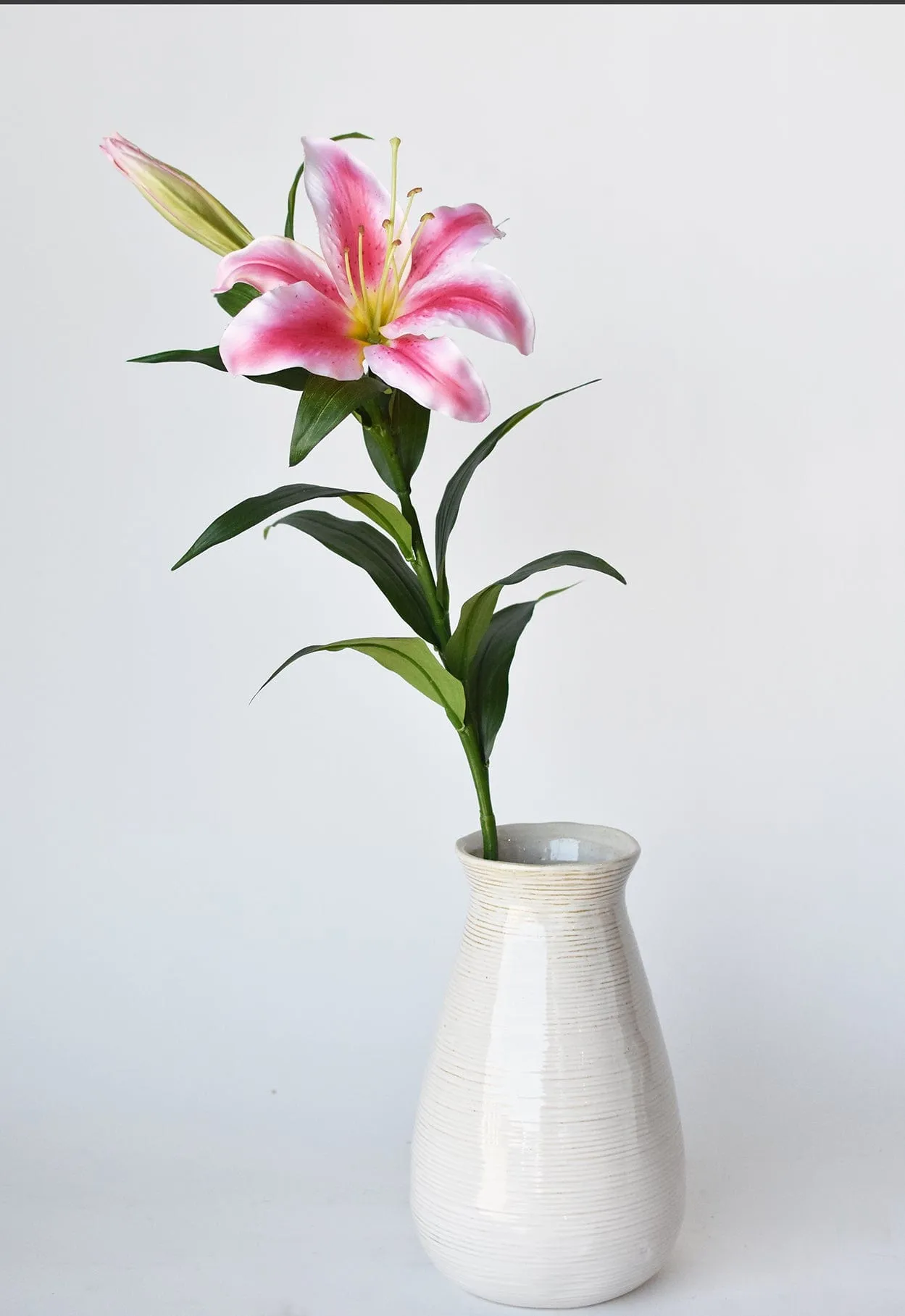 35" Faux Pink and White Lily Stem