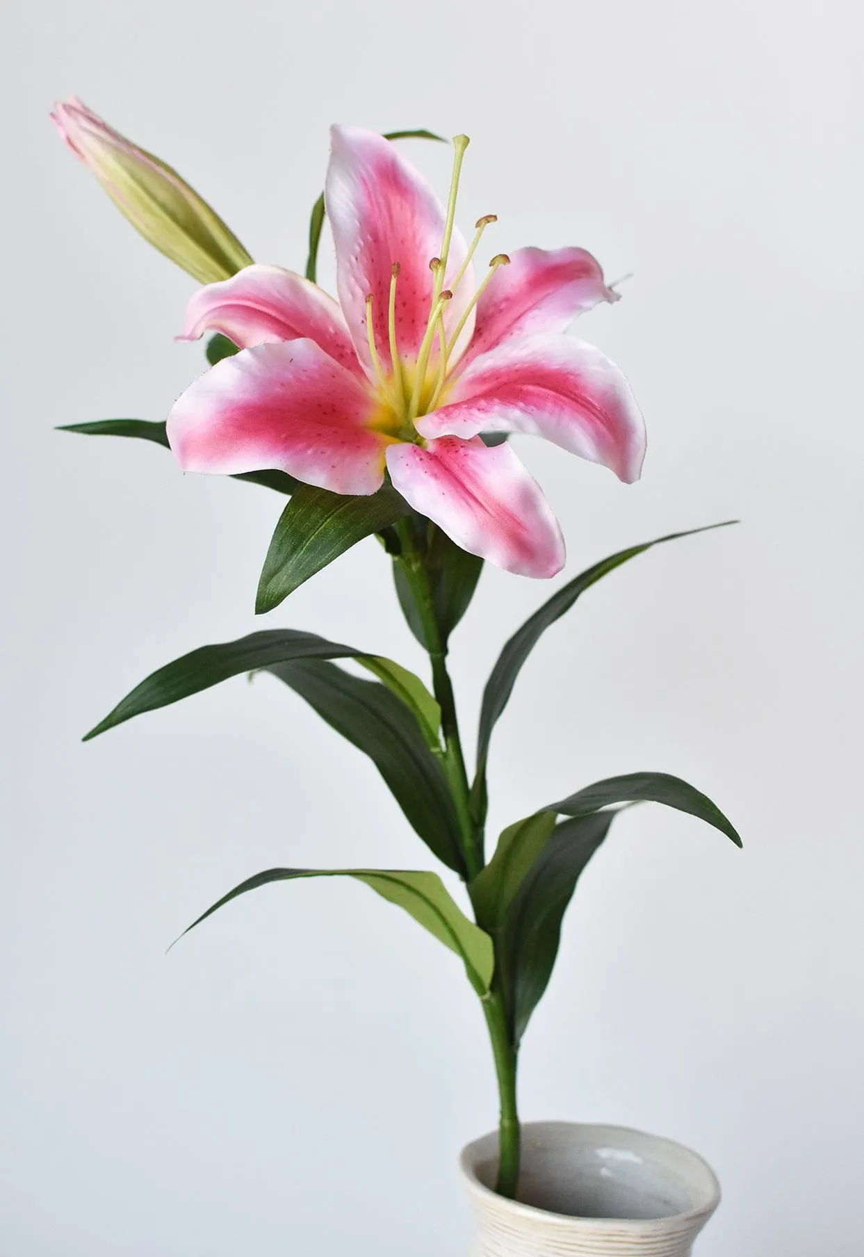 35" Faux Pink and White Lily Stem