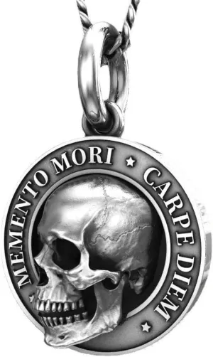 3D Skull Pendant Necklace for Men Memento Mori Goth Punk Carpe Diem Inspirational Gifts-A