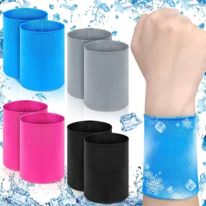 4 Pairs Cooling Wristbands Athletic Exercise Breathable Wrist Sweatband Sweat Ice Absorbing Wristbands for Outdoor Sports Favors Yoga Golf Gym Camping Running Tennis