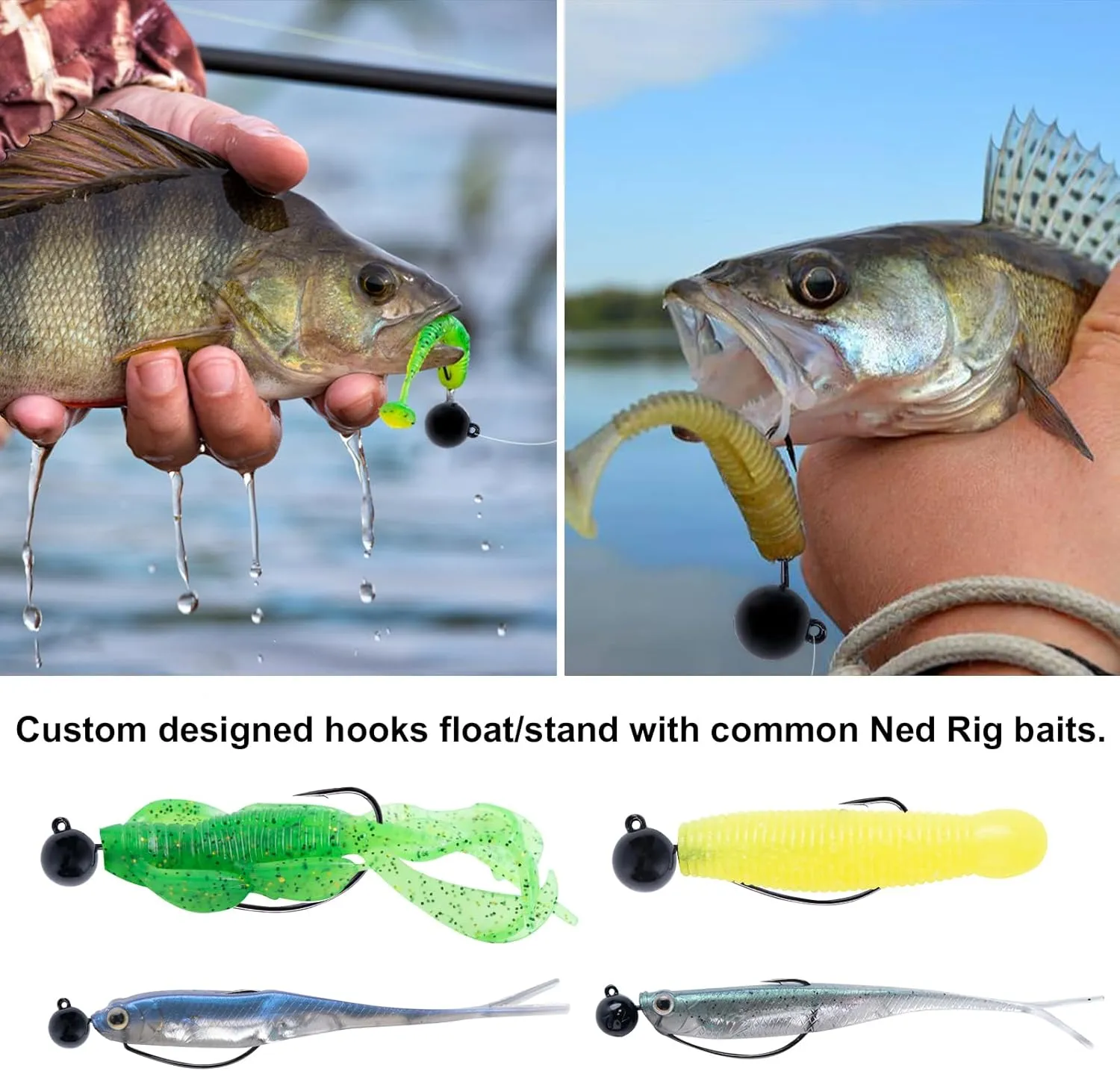 5 Pcs Tungsten Jig Heads: Offset Weedless Ned Rig Jig Heads, Worm Hook Ball Jig for Trout Bass Fishing, Crappie (1/4oz,1/8oz,1/16oz,3/16oz,1/32oz)