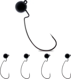 5 Pcs Tungsten Jig Heads: Offset Weedless Ned Rig Jig Heads, Worm Hook Ball Jig for Trout Bass Fishing, Crappie (1/4oz,1/8oz,1/16oz,3/16oz,1/32oz)