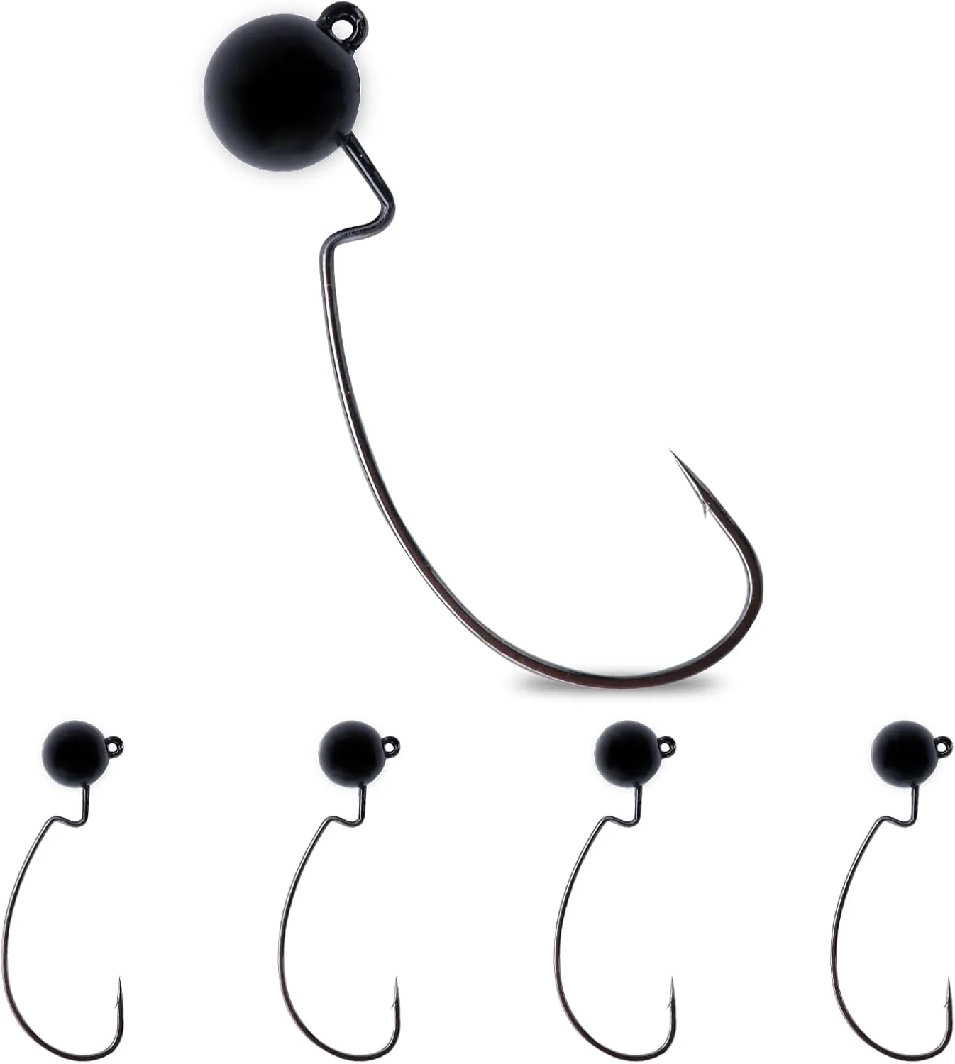 5 Pcs Tungsten Jig Heads: Offset Weedless Ned Rig Jig Heads, Worm Hook Ball Jig for Trout Bass Fishing, Crappie (1/4oz,1/8oz,1/16oz,3/16oz,1/32oz)