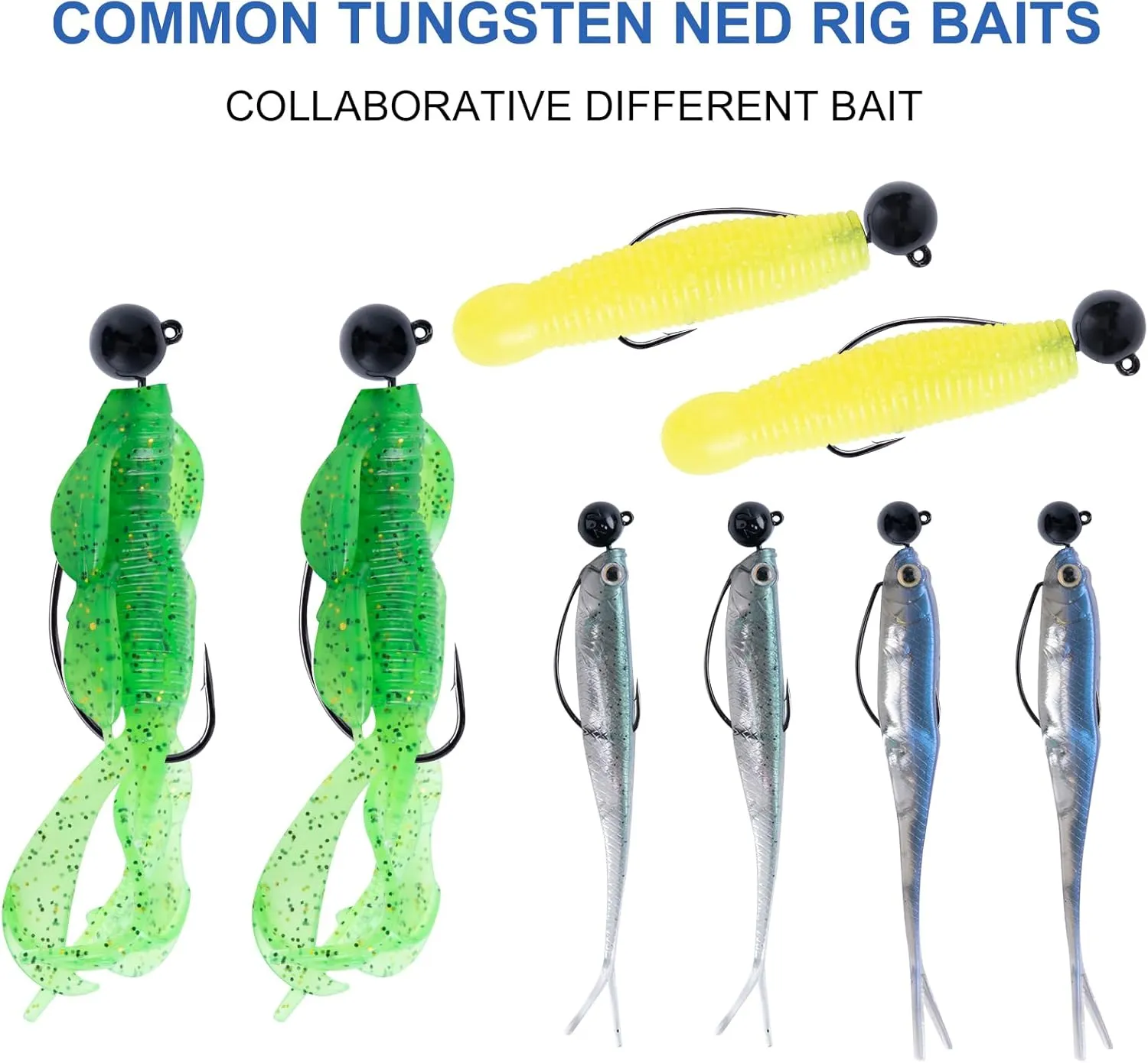 5 Pcs Tungsten Jig Heads: Offset Weedless Ned Rig Jig Heads, Worm Hook Ball Jig for Trout Bass Fishing, Crappie (1/4oz,1/8oz,1/16oz,3/16oz,1/32oz)