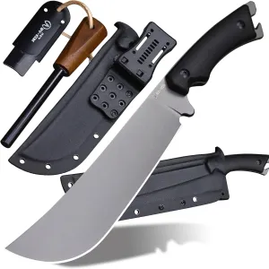 5MM Full Tang (9CR18MOV) steel 14.1-inch chopping knife K sheath&5.9-inch cerium igniter can be used for outdoor hunting, camping, obstacle removal, barbecue, fishing, kitchen cutting EDC Gift giving