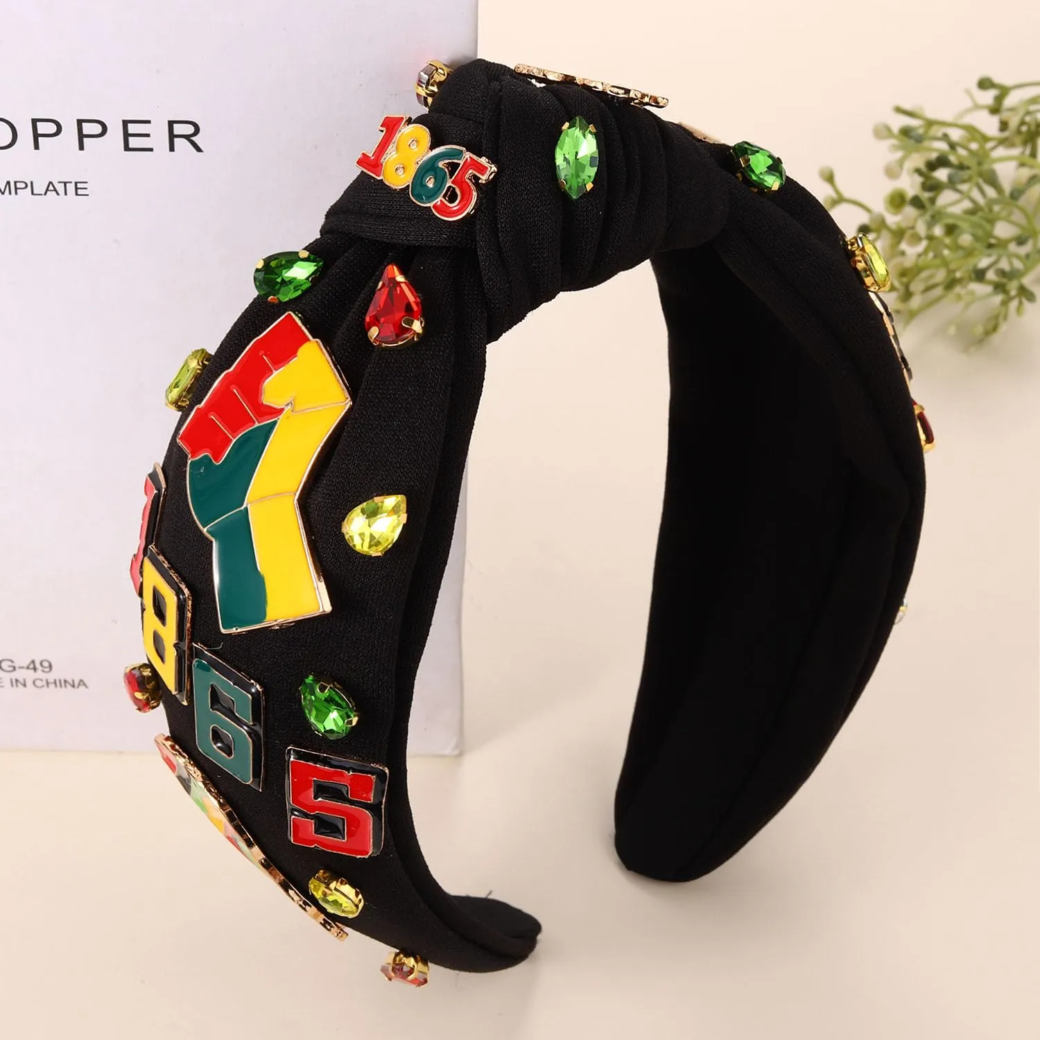African Juneteenth Headbands for Women Black Women Queen Africa Map Headband Jeweled Rhinestone Wide Top Knot Headbands Black History Month Headband African Accessories Outfits Gifts (Pattern F)