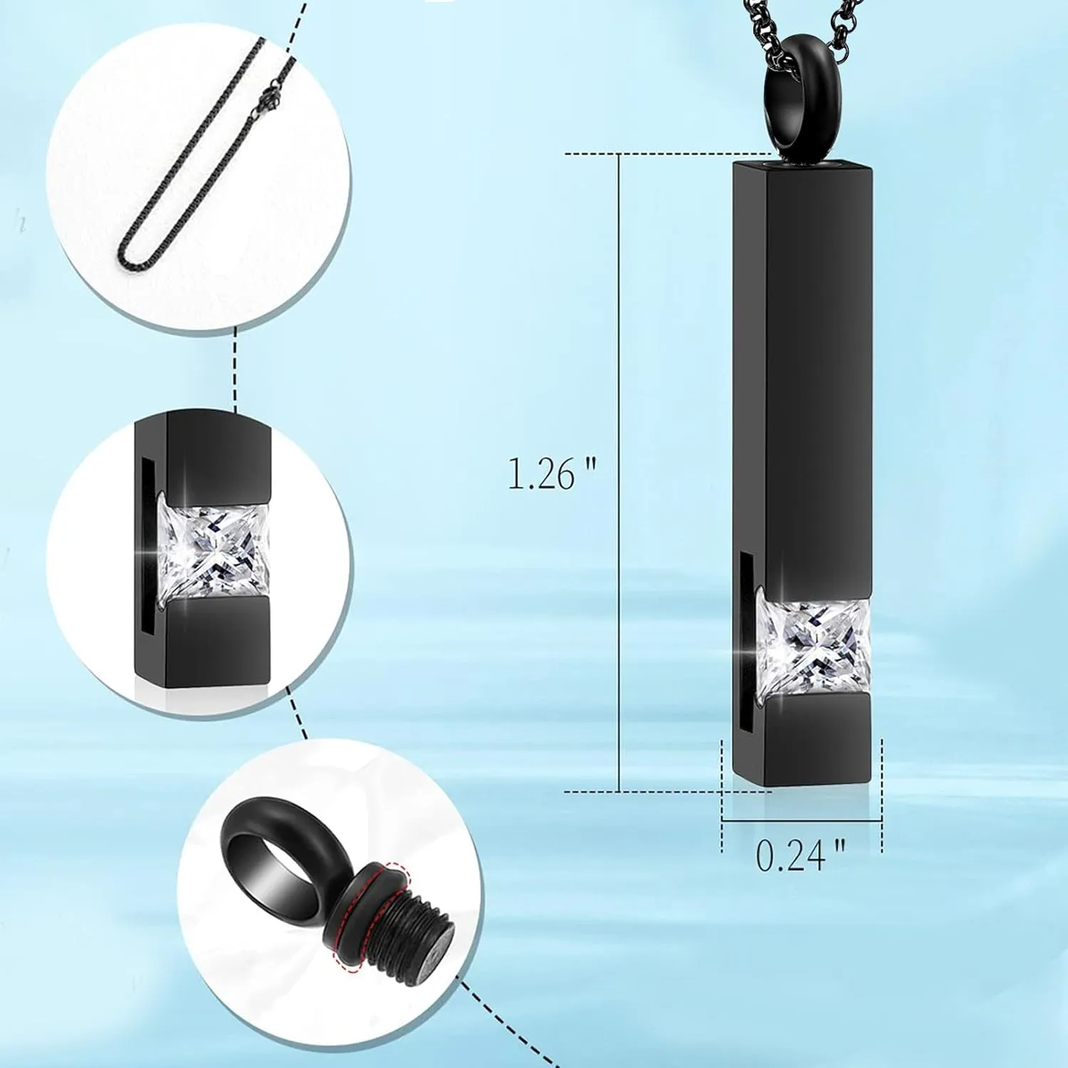 Bar Urn Necklace for Men Women Cremation Jewelry for Ashes with Angel Wing Charm Stainless Steel Cremation Memorial Ash Pendant for Loved One