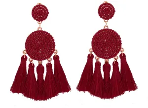 Beaded Tassel Earrings for Women Thread Fringe Drop Dangle Earrings Bohemia Statement Stud Earrings