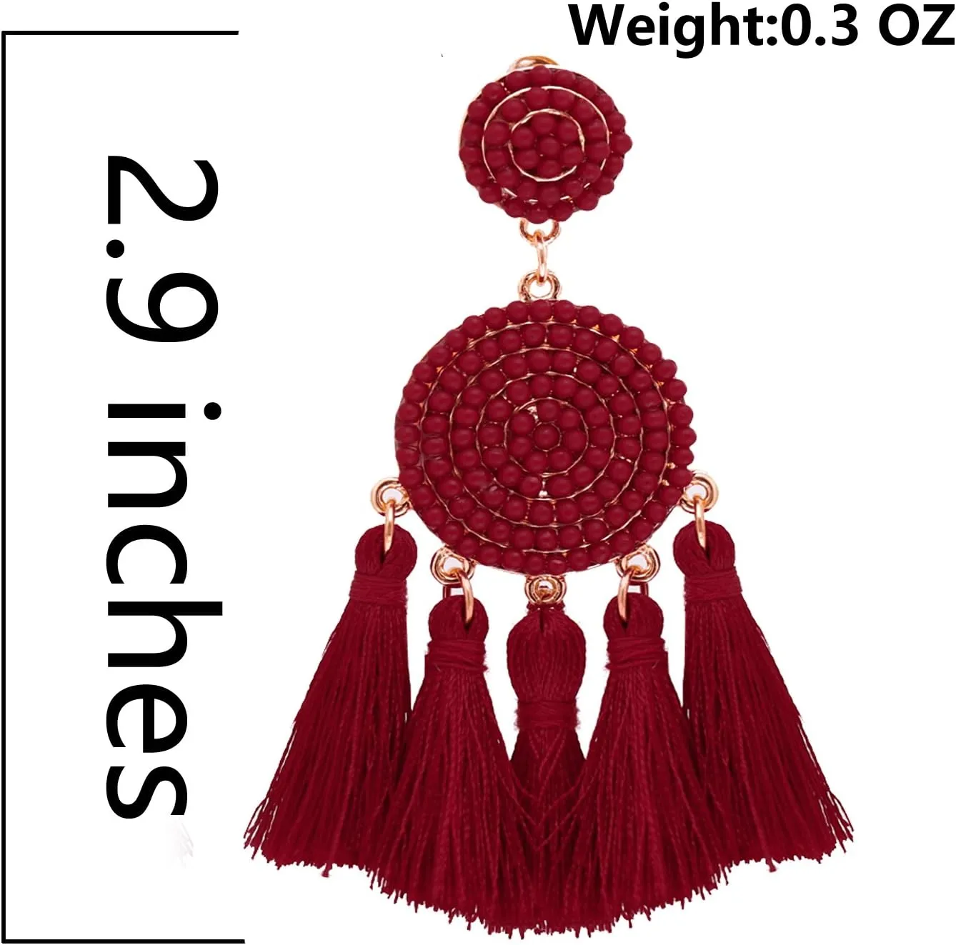 Beaded Tassel Earrings for Women Thread Fringe Drop Dangle Earrings Bohemia Statement Stud Earrings