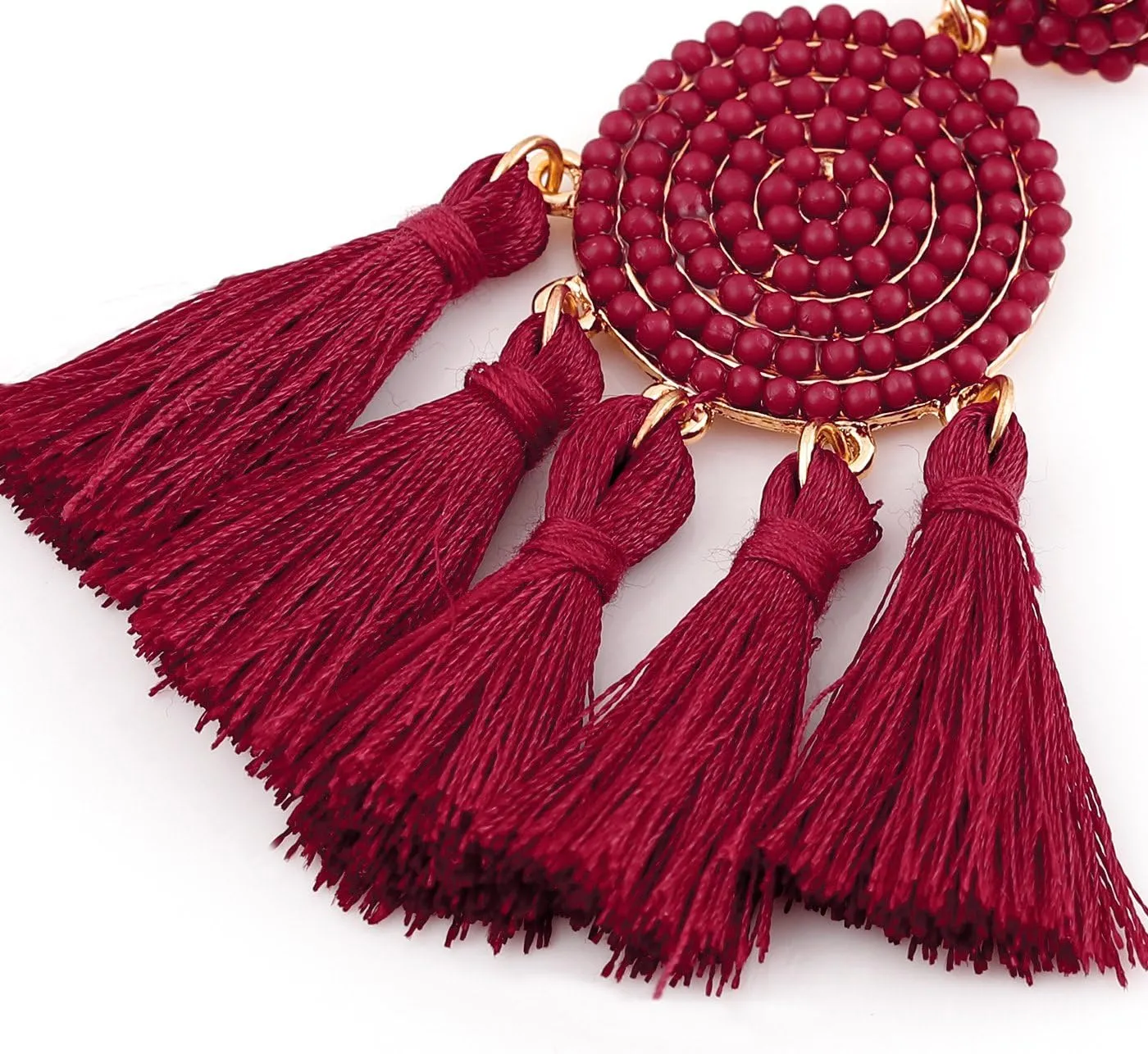 Beaded Tassel Earrings for Women Thread Fringe Drop Dangle Earrings Bohemia Statement Stud Earrings