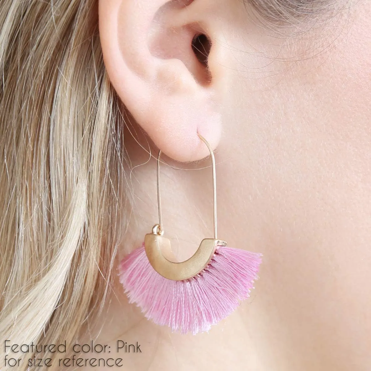 Bohemian Silky Thread Tassel Strand Fringe Statement Hoop Earrings - Lightweight Semi Circle Fan Threader, Mermaid Hoops