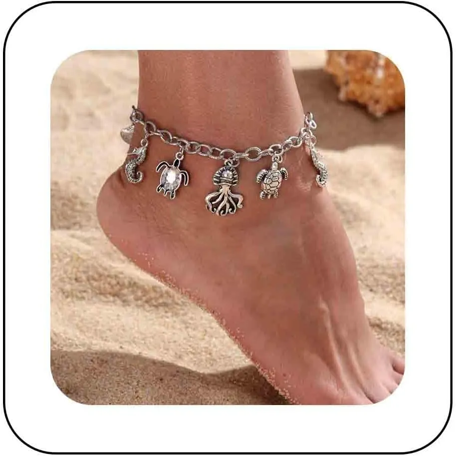 Boho Sea Shell Anklet Chain Gold Turtle Anklets Bracelet Adjustable Ocean Animal Anklet Foot Chain Summer Beach Anklets Jewelry for Women