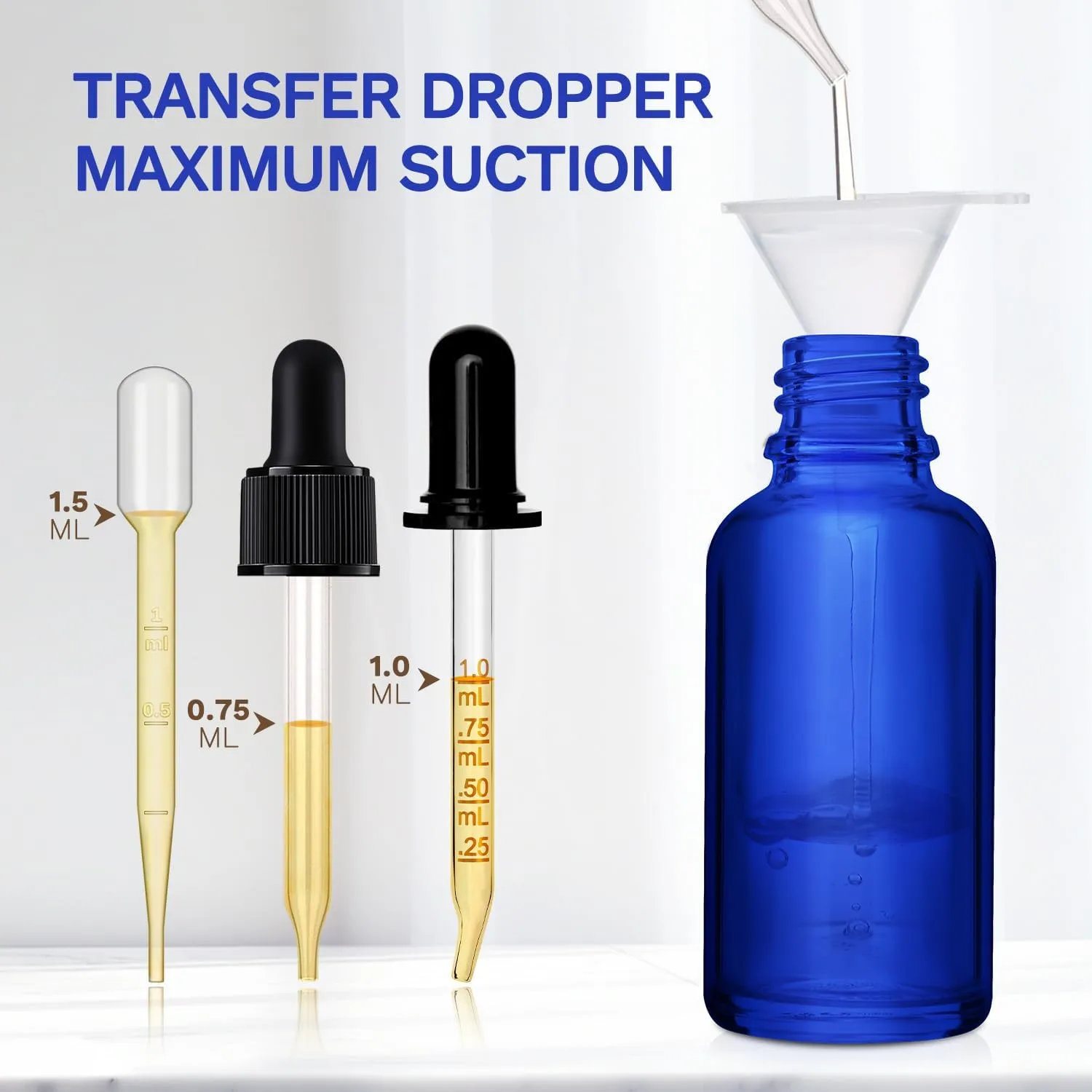Bumobum Dropper Bottle 1 oz, 5 Pack Dark Glass Bottle with Dropper, 30ml Eye Dropper Bottle with 2 Extra Dropper, 1 Funnel, 1 Pipette & 8 Labels, Dropper for Essential Oils Serums Hair Oils Medicine