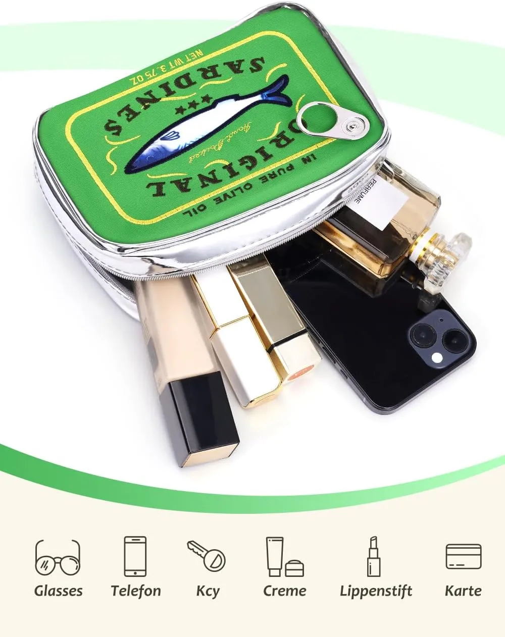Cessfle Canned Sardines Makeup Bag, Funny Sardine Tin Fish Cosmetic Bag, Creative Cute Makeup Bag Kawaii Pencil Case Pouch, Coquette Make up Pouch for Women