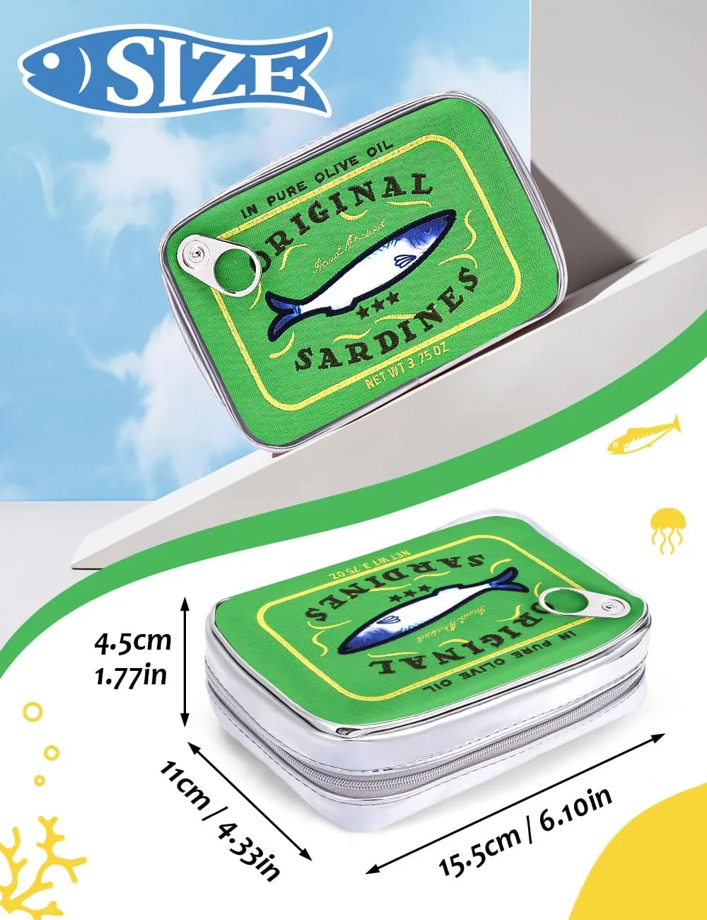 Cessfle Canned Sardines Makeup Bag, Funny Sardine Tin Fish Cosmetic Bag, Creative Cute Makeup Bag Kawaii Pencil Case Pouch, Coquette Make up Pouch for Women