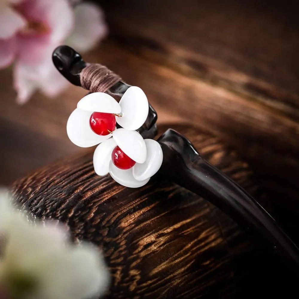 CHOISBEING Handmade Wooden Hair Stick Women Retro 1 Pack Hairpin Flower Decor Hair Chopsticks for Buns Model A