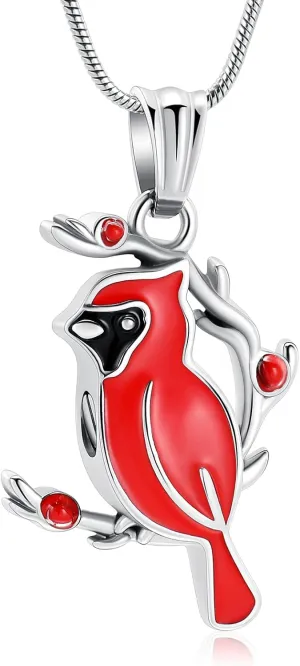 constantlife Cardinal Urn Necklace for Ashes Stainless Steel Red Blue Bird Pendant Cremation Keepsake Human Pet Memorial Jewelry for Women Men