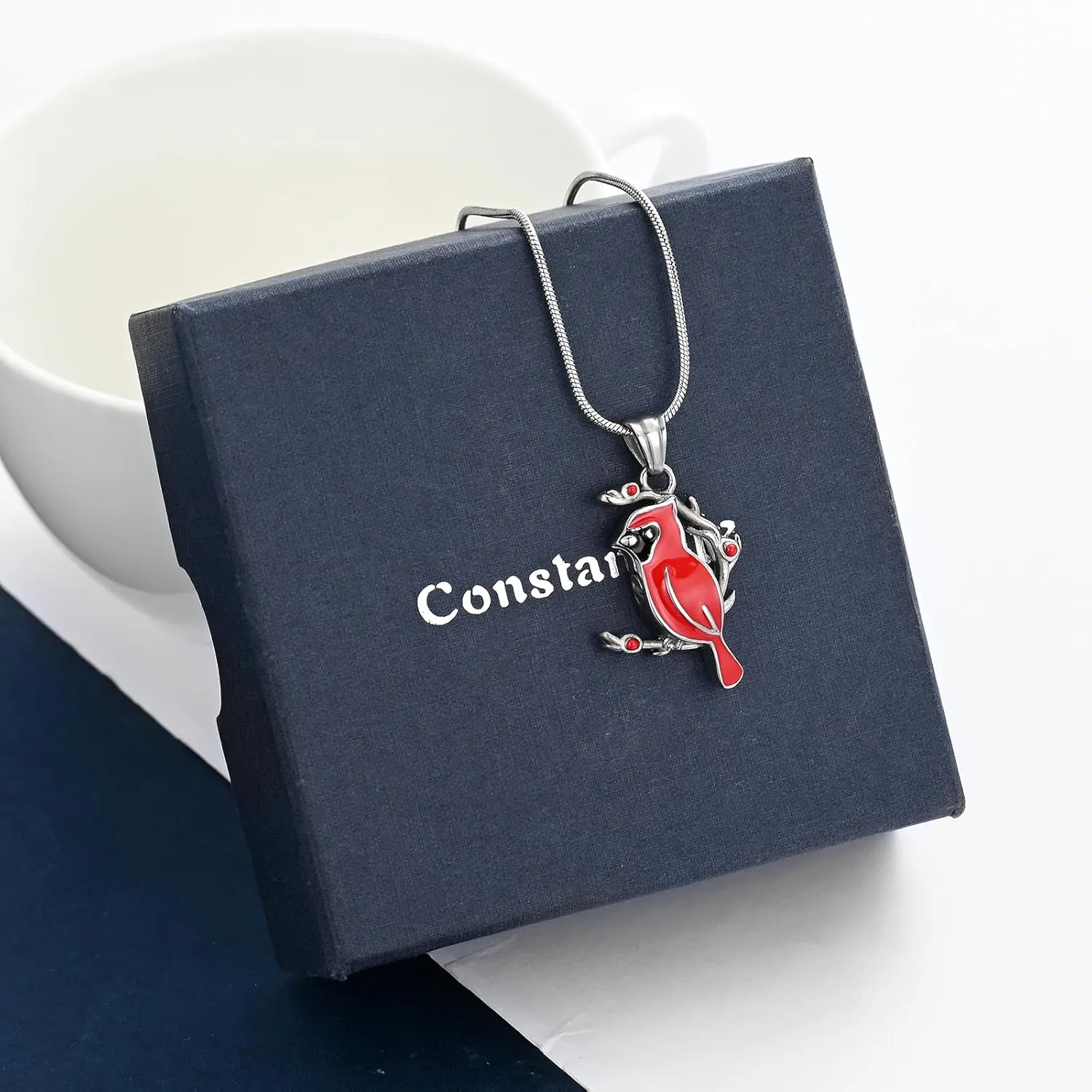 constantlife Cardinal Urn Necklace for Ashes Stainless Steel Red Blue Bird Pendant Cremation Keepsake Human Pet Memorial Jewelry for Women Men