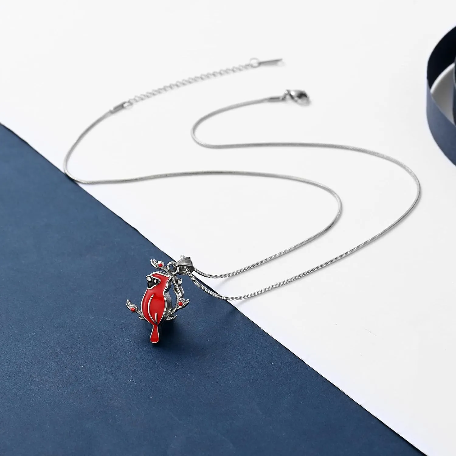 constantlife Cardinal Urn Necklace for Ashes Stainless Steel Red Blue Bird Pendant Cremation Keepsake Human Pet Memorial Jewelry for Women Men