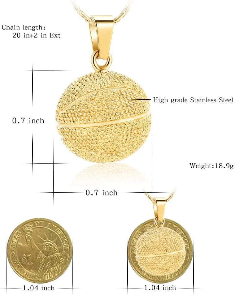 constantlife Cremation Jewelry for Ashes - Basketball Stainless Steel Memorial Pendant Urn Necklace Keepsake for Men Women