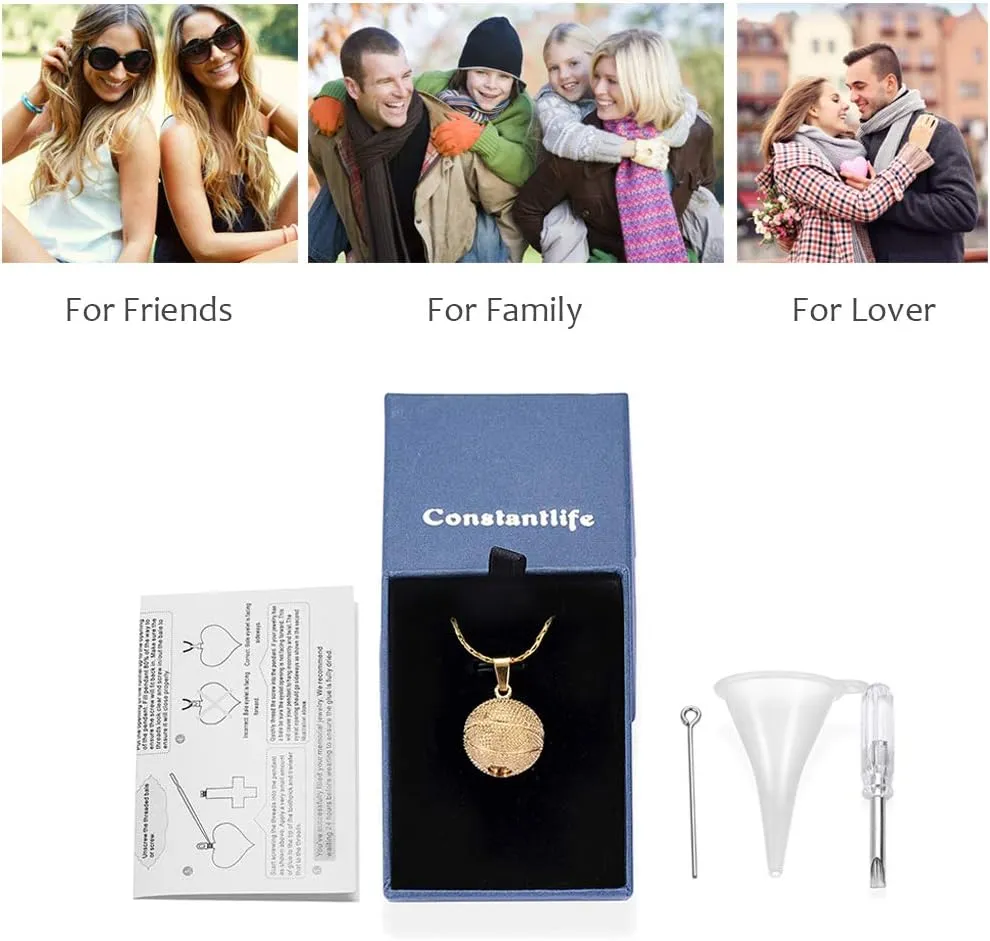 constantlife Cremation Jewelry for Ashes - Basketball Stainless Steel Memorial Pendant Urn Necklace Keepsake for Men Women