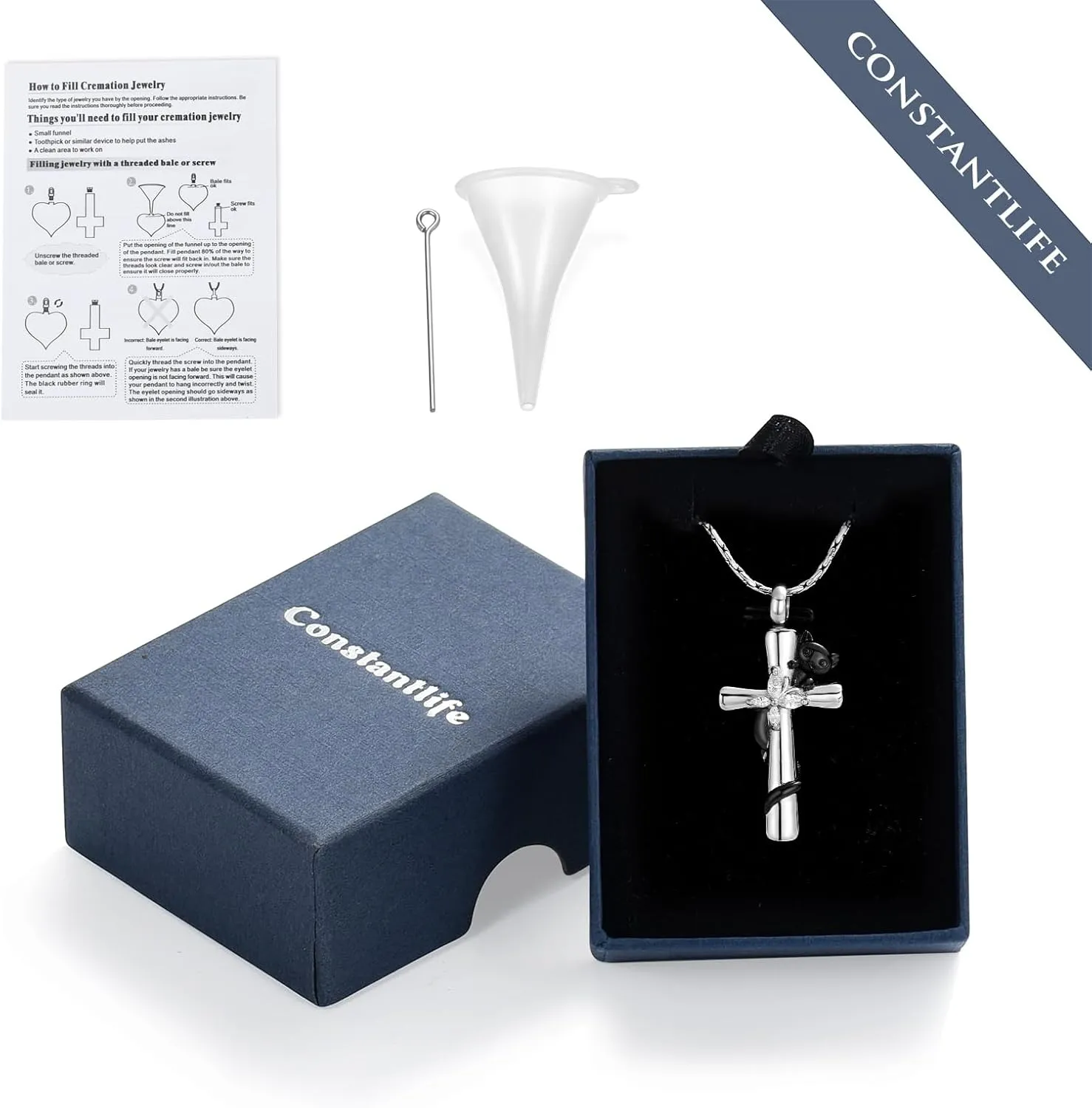 constantlife Cross Urn Necklace for Ashes for Women Men Cat Butterfly Memorial Pendant Cremation Jewelry Keepsake Human Pet Ashes Holder