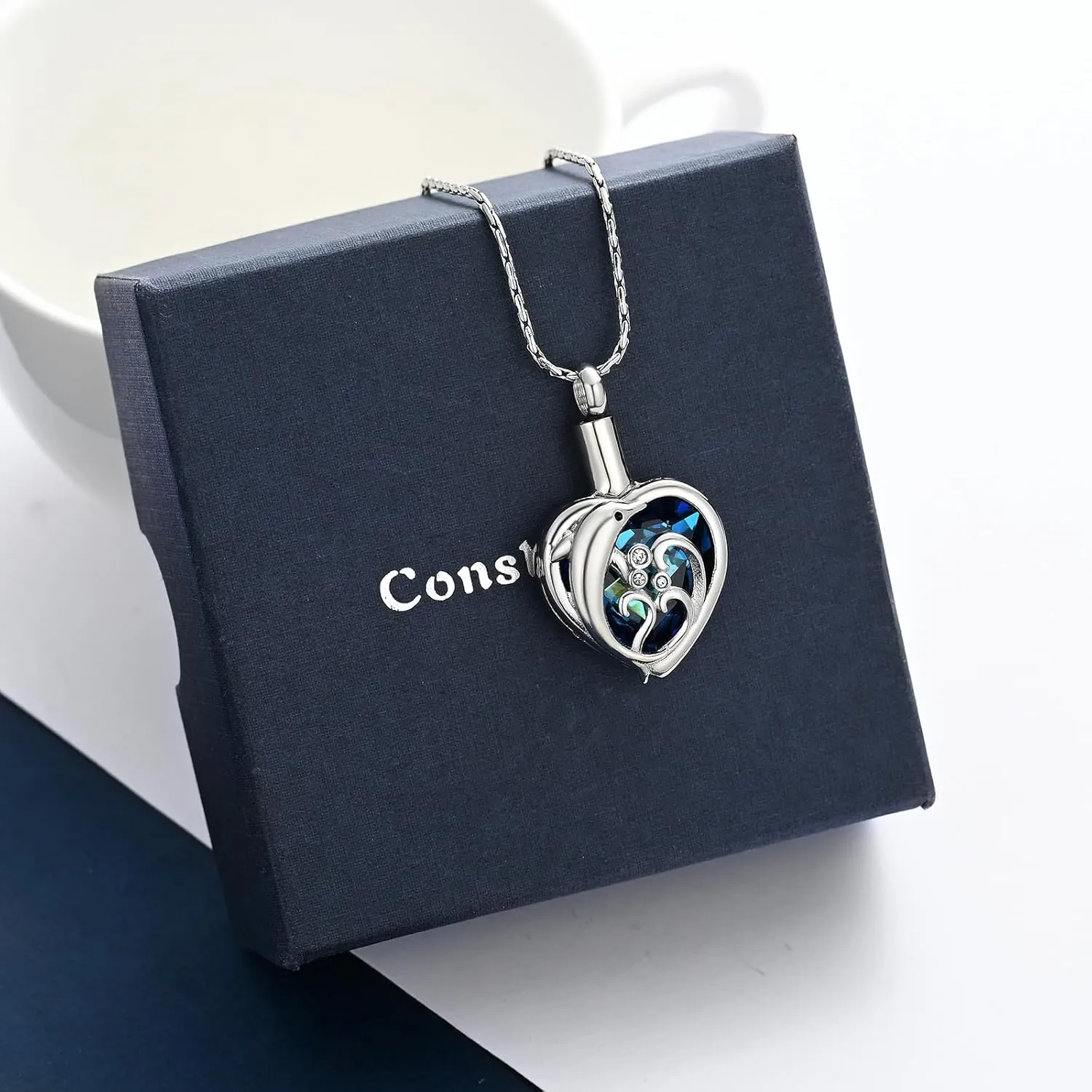 constantlife Dolphin Urn Necklace for Ashes Stainless Steel Cute Pendant Cremation Jewelry Memorial Loved Ones Ash Holder Keepsake Gift for Women Men