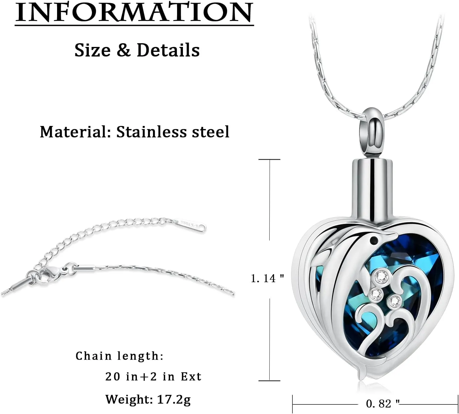 constantlife Dolphin Urn Necklace for Ashes Stainless Steel Cute Pendant Cremation Jewelry Memorial Loved Ones Ash Holder Keepsake Gift for Women Men