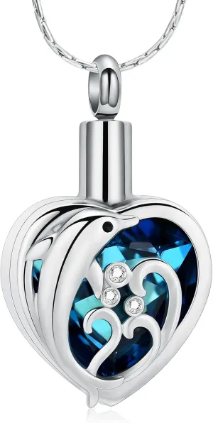 constantlife Dolphin Urn Necklace for Ashes Stainless Steel Cute Pendant Cremation Jewelry Memorial Loved Ones Ash Holder Keepsake Gift for Women Men