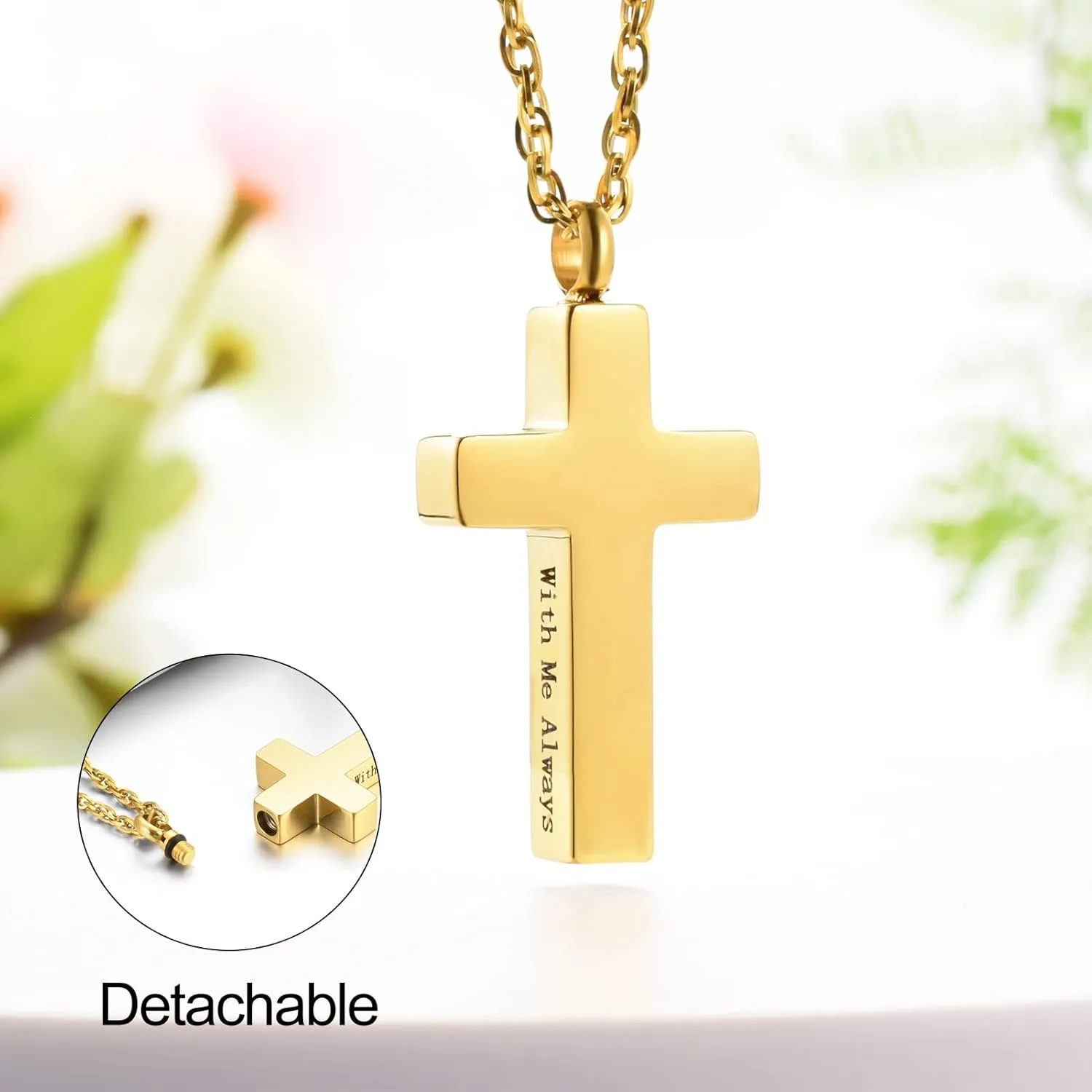 Cremation Cross Necklace for Ashes Stainless Steel Cross Urn Pendant Ashes Holder Memorial Jewelry-With Me Always