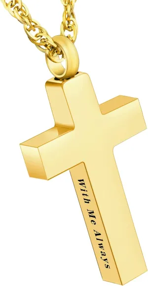 Cremation Cross Necklace for Ashes Stainless Steel Cross Urn Pendant Ashes Holder Memorial Jewelry-With Me Always