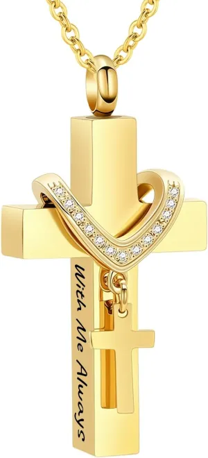 Cremation Jewelry for Ashes Pendant - Cross Urn Necklace with Mini Keepsake Urn Memorial Ashes Jewelry - With Me Always