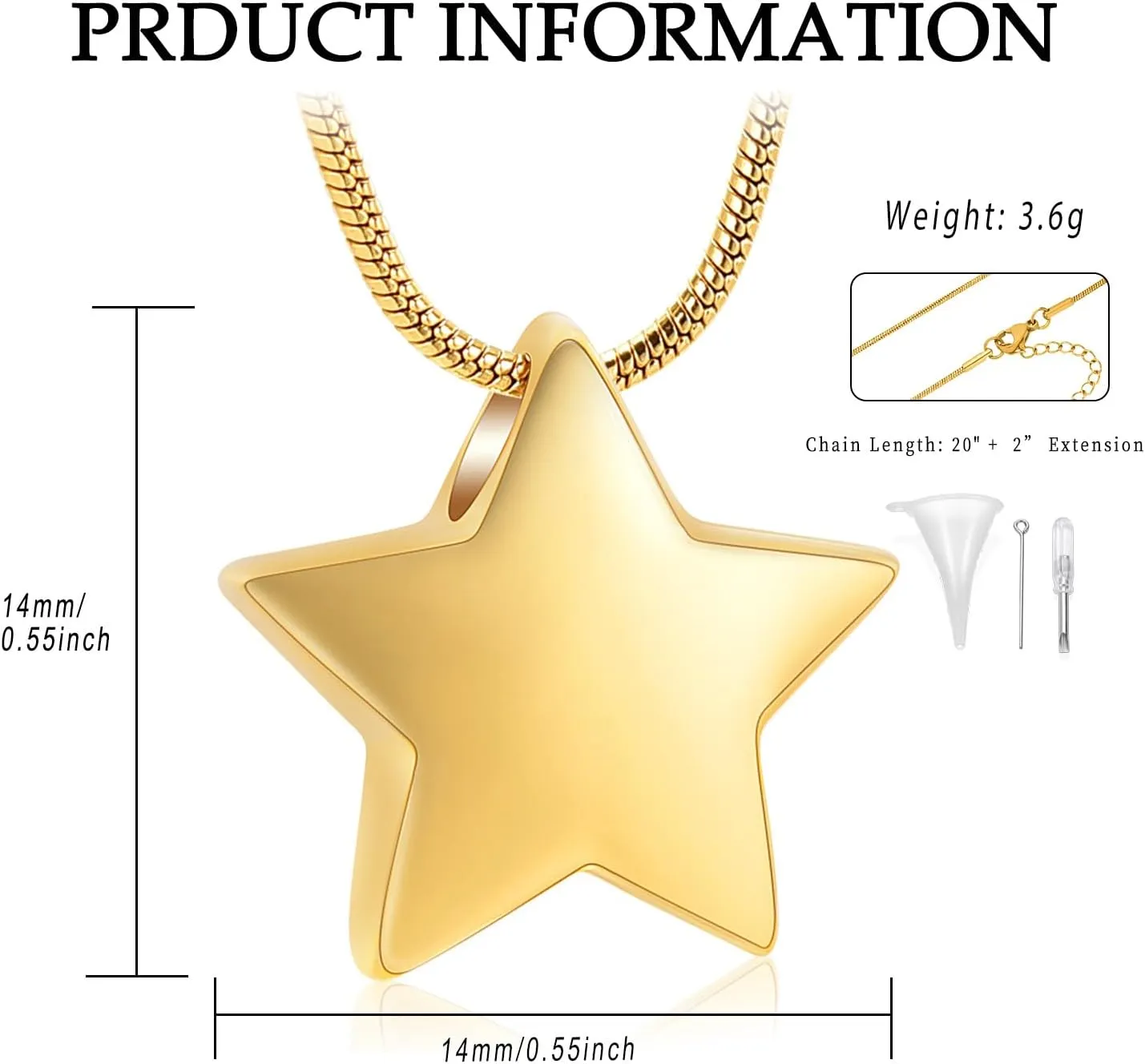 Cremation Jewelry Small Star Urn Necklace for Ashes for Women, Stainless Steel Memorial Necklace for Ashe Human Pet