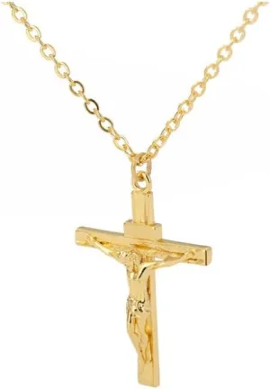 Crucifix Cross Necklace 18K Gold Plated Pendant Rope Chain Necklace for Men Women