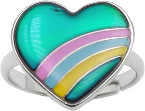 Cute Rainbow Heart Color Change Mood Ring For Girls Size Adjustable