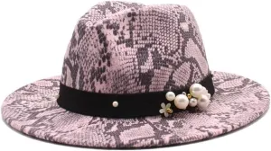 DHAEY New Gentlemen's English Style Woolen Jazz Hat Snakeskin Casual Top Hat Flat Brim Men's and Women's Felt Hat Luopan Caps & Hats (Color : Rose Red, Size : 56-58cm)