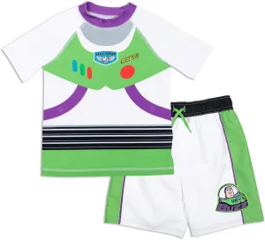 Disney Pixar Toy Story Alien Rex Slinky Dog Woody Baby Pullover Rash Guard and Swim Trunks Outfit Set Infant to Little Kid