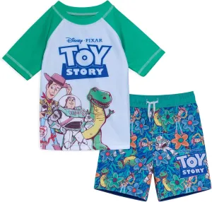 Disney Toy Story UPF 50  Pullover Rash Guard and Swim Trunks Outfit Set Toddler to Little Kid Sizes (2T - 7)