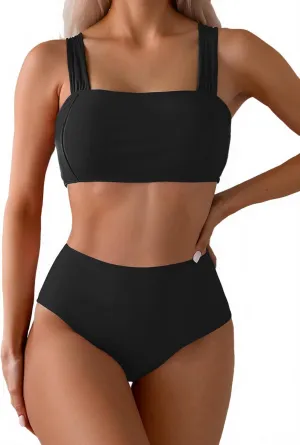 Fanuerg Women's High Waisted Bikini Sets Wide Straps Two Piece Swimsuit Floral Print Bathing Suits