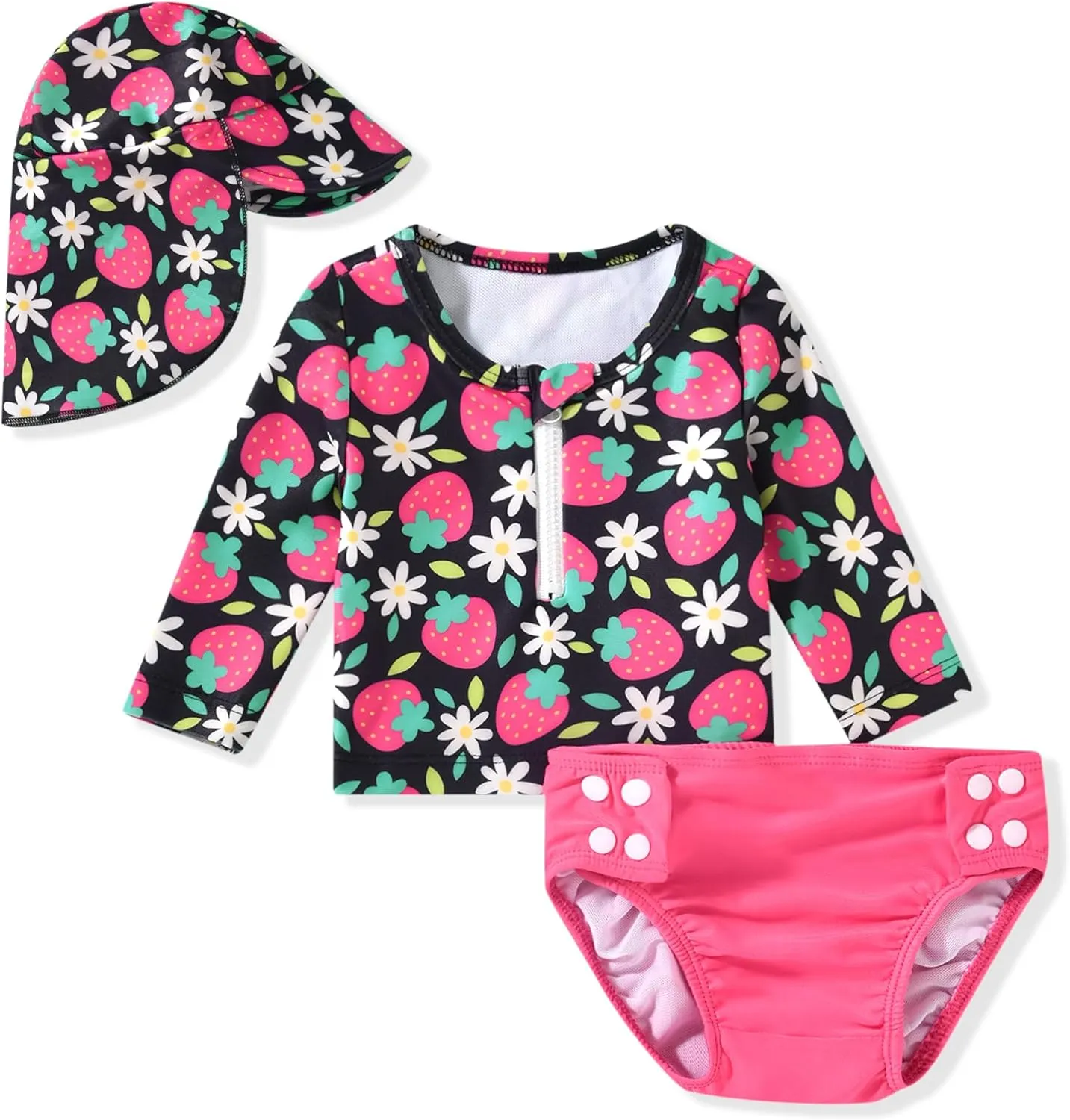 HINTINA Newborn Baby Girl Long Sleeve 2-Pieces Swimsuit Bathing Suit with Hat