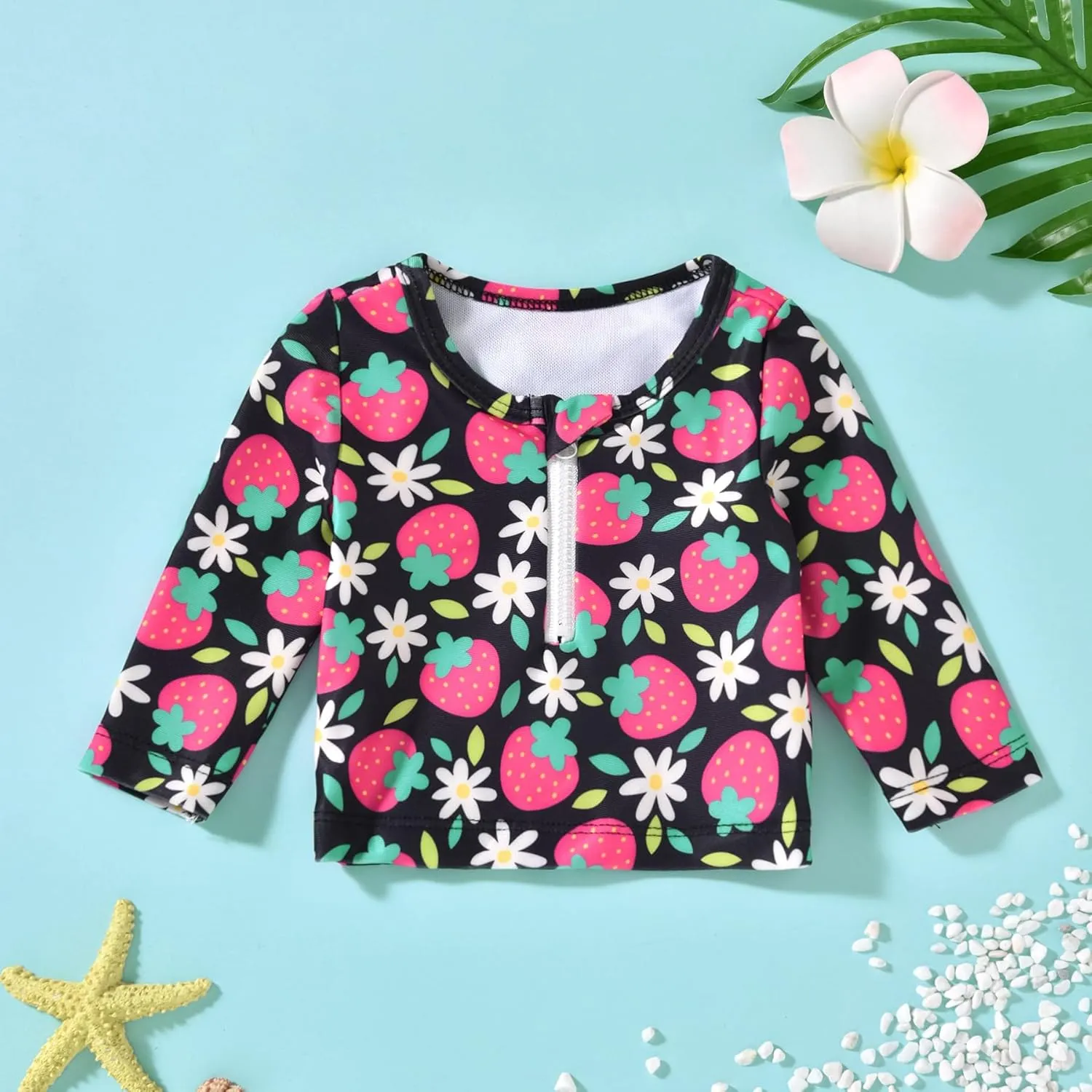 HINTINA Newborn Baby Girl Long Sleeve 2-Pieces Swimsuit Bathing Suit with Hat
