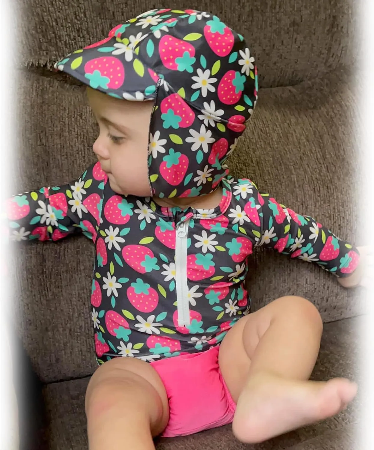 HINTINA Newborn Baby Girl Long Sleeve 2-Pieces Swimsuit Bathing Suit with Hat