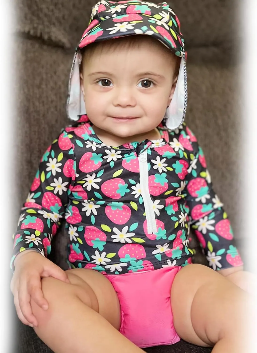 HINTINA Newborn Baby Girl Long Sleeve 2-Pieces Swimsuit Bathing Suit with Hat