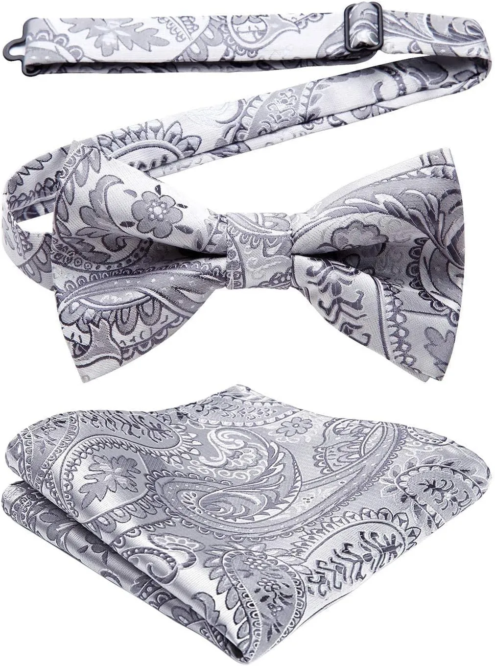 HISDERN Bow Ties for Men Paisley Floral Pre-tied Bowtie Pocket Square Set Men's Formal Bow Ties Wedding Party