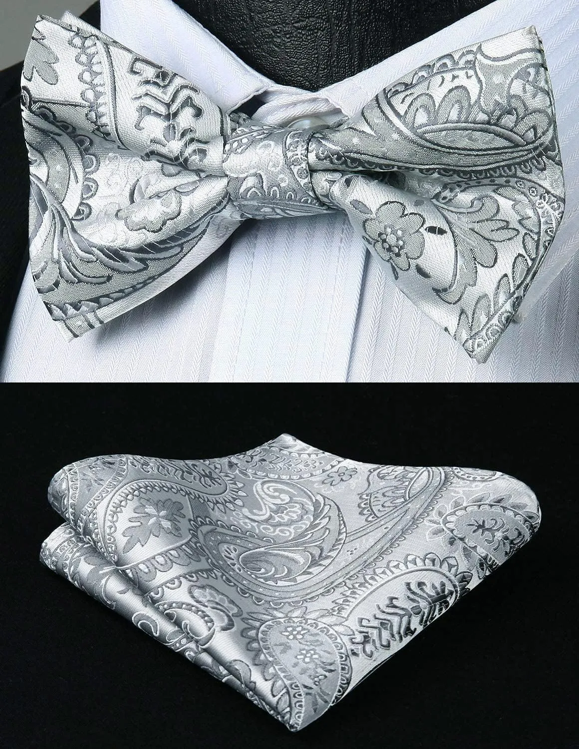 HISDERN Bow Ties for Men Paisley Floral Pre-tied Bowtie Pocket Square Set Men's Formal Bow Ties Wedding Party