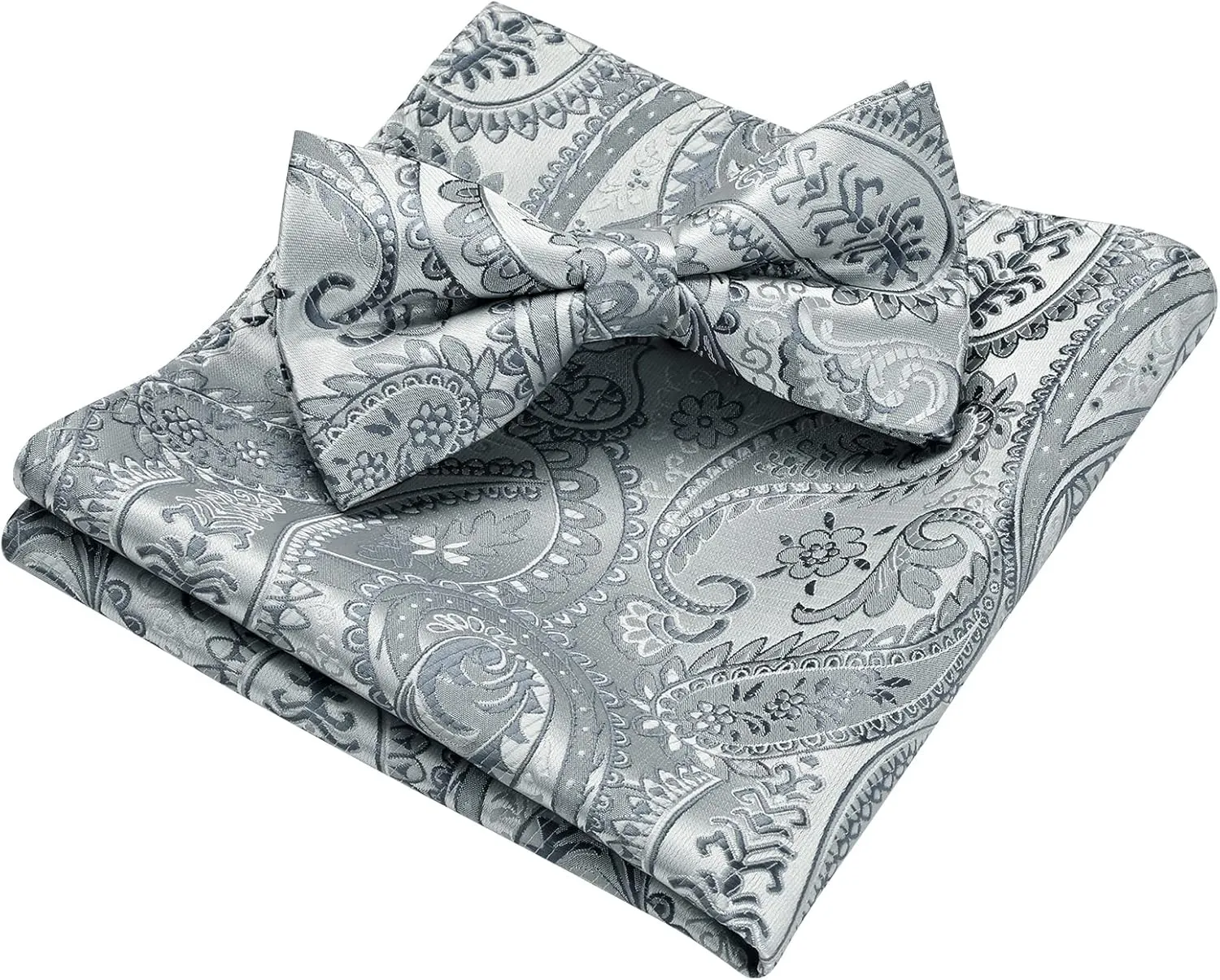HISDERN Bow Ties for Men Paisley Floral Pre-tied Bowtie Pocket Square Set Men's Formal Bow Ties Wedding Party
