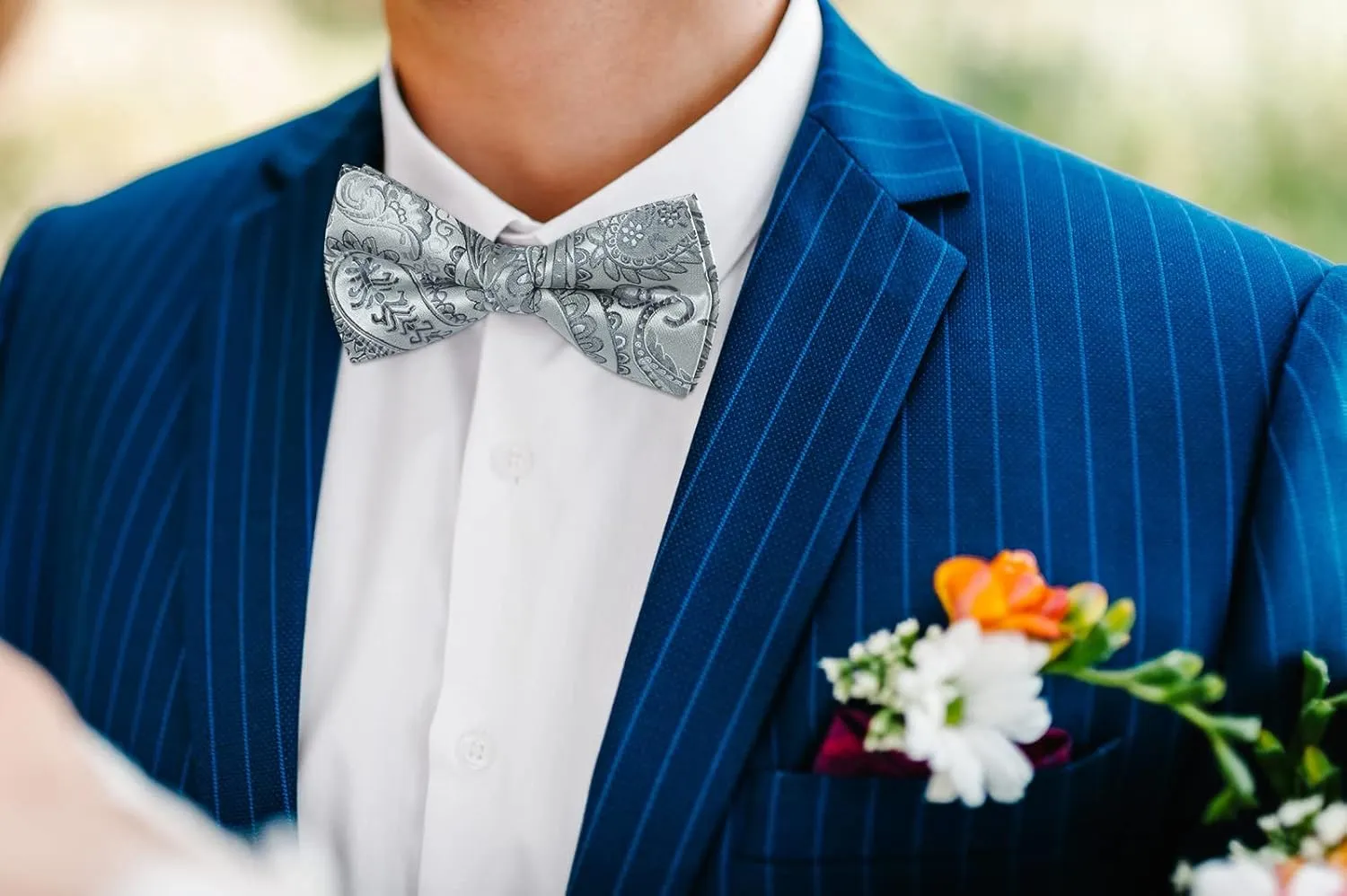 HISDERN Bow Ties for Men Paisley Floral Pre-tied Bowtie Pocket Square Set Men's Formal Bow Ties Wedding Party