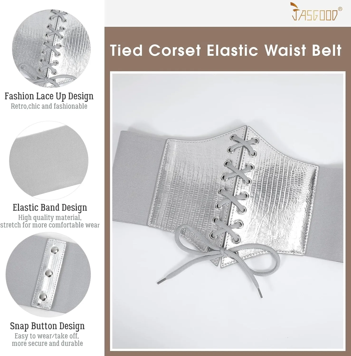 JASGOOD Womens Elastic Costume Waist Belt Lace-up Tied Waspie Corset Belts for Women