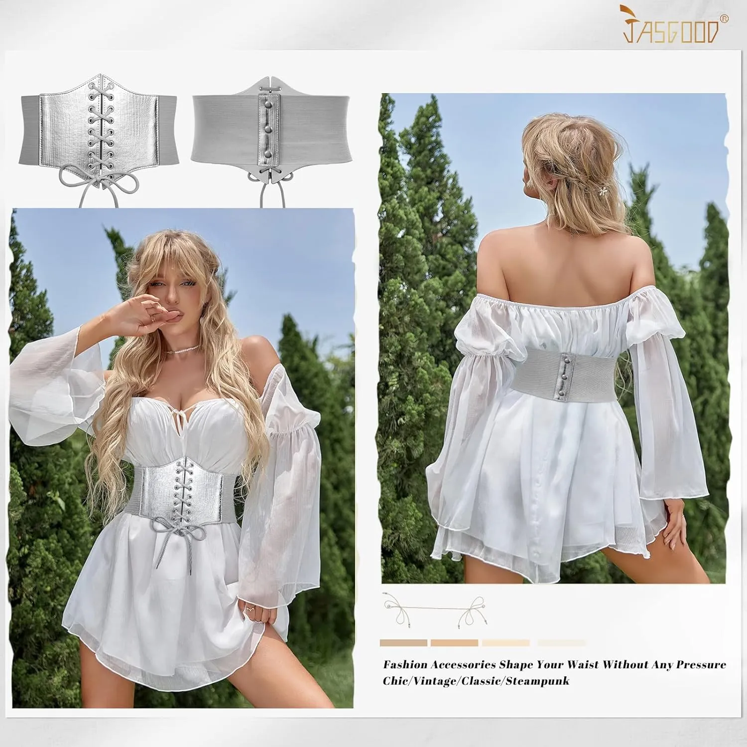 JASGOOD Womens Elastic Costume Waist Belt Lace-up Tied Waspie Corset Belts for Women