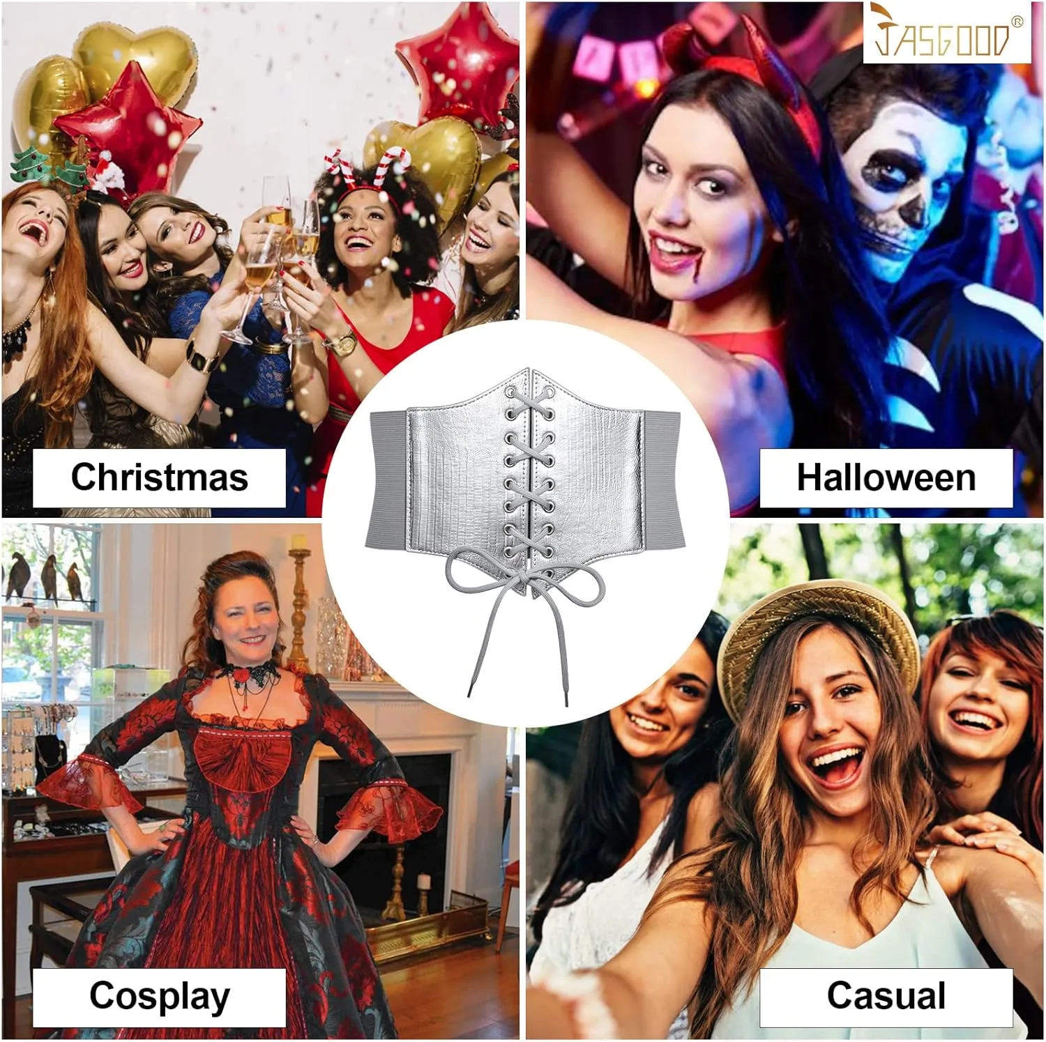 JASGOOD Womens Elastic Costume Waist Belt Lace-up Tied Waspie Corset Belts for Women